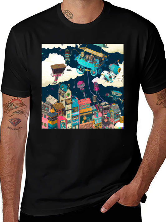 Artistic Cityscape Graphic Print T-Shirt