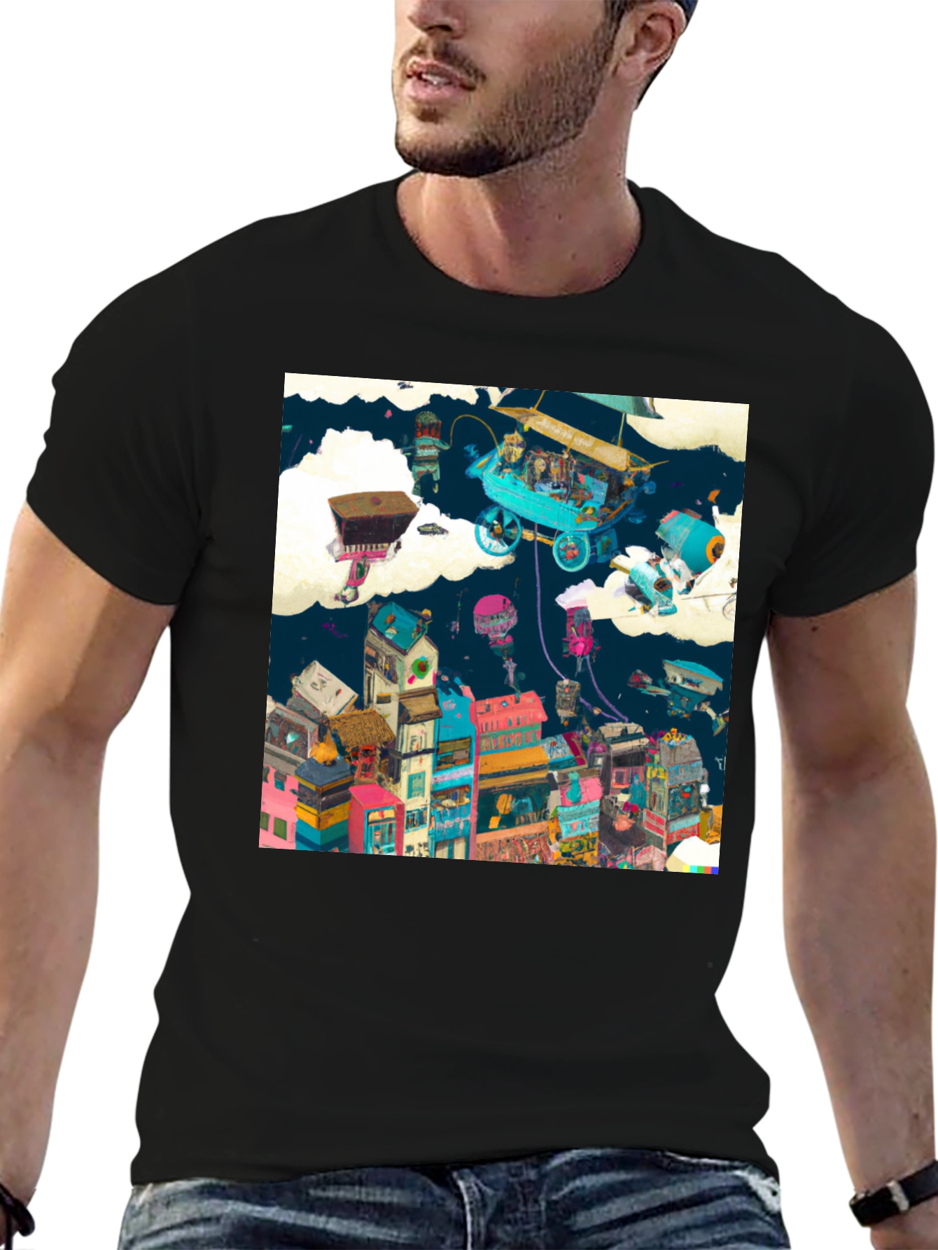 Artistic Cityscape Graphic Print T-Shirt