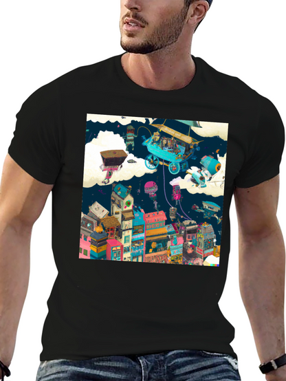 Artistic Cityscape Graphic Print T-Shirt