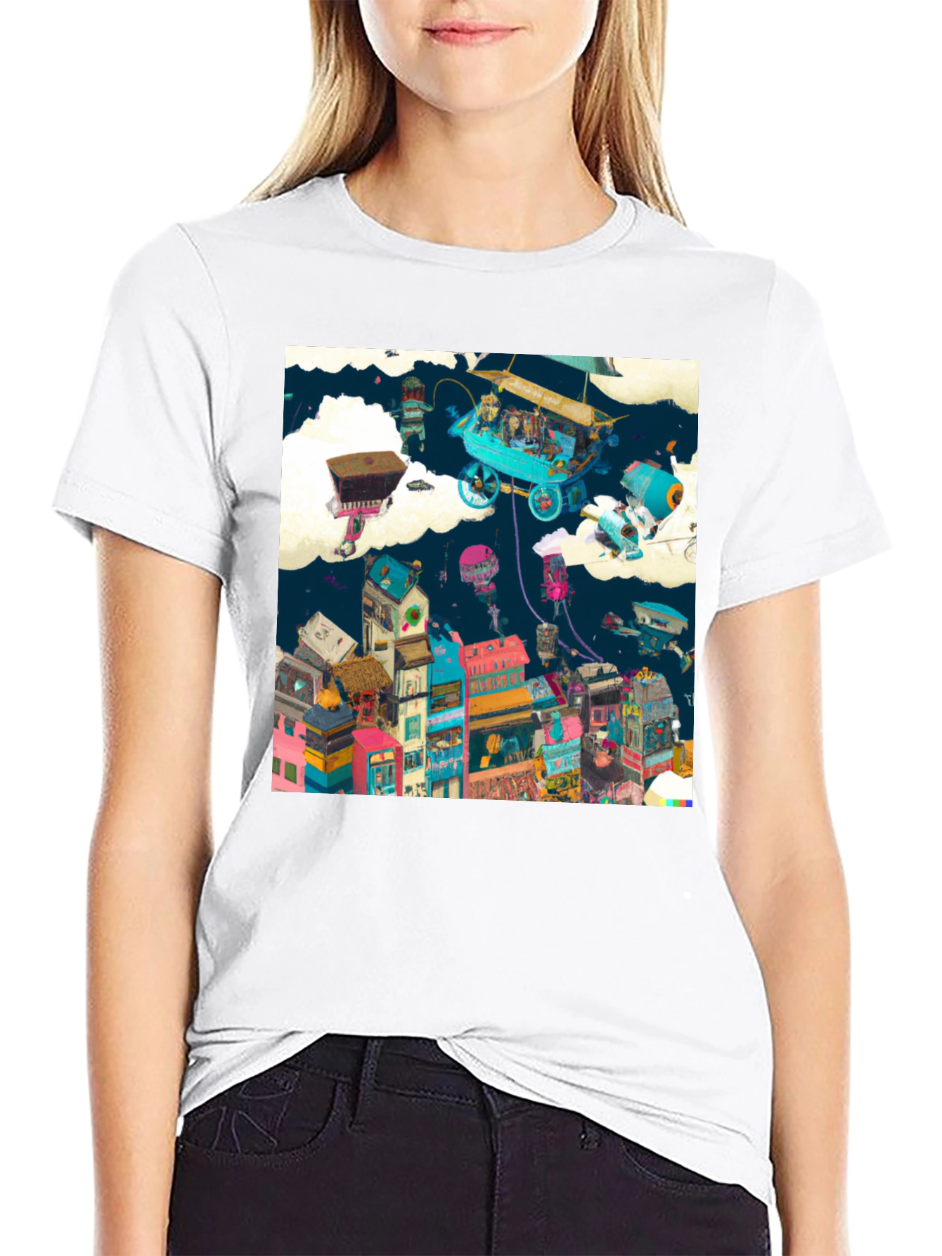 Artistic Cityscape Graphic Print T-Shirt