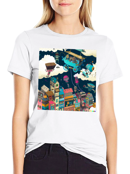 Artistic Cityscape Graphic Print T-Shirt