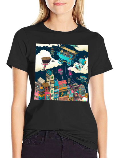 Artistic Cityscape Graphic Print T-Shirt