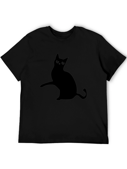 Mens Black T-Shirt with Cat Silhouette Design