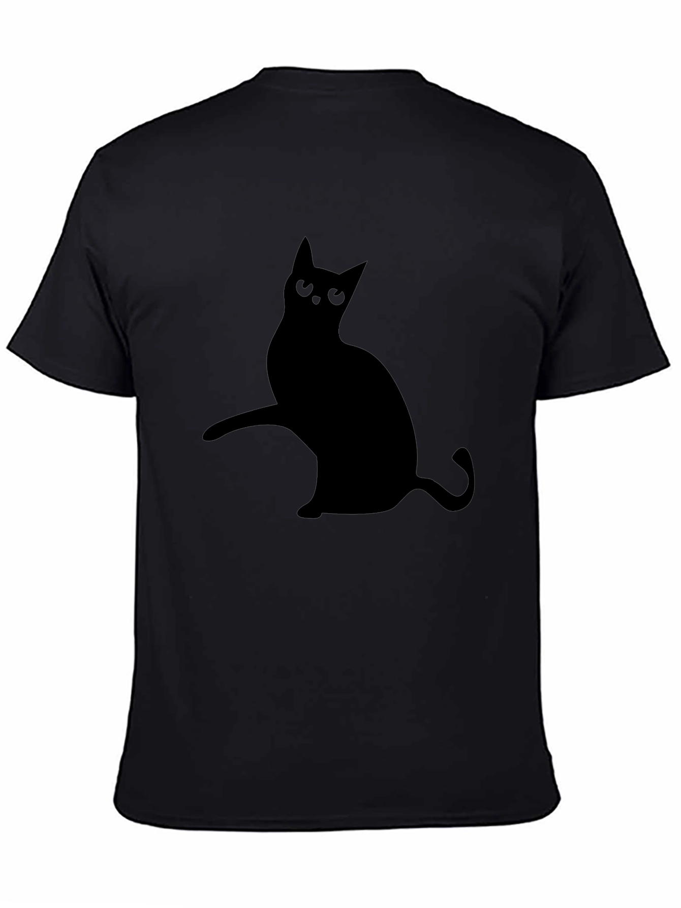 Mens Black T-Shirt with Cat Silhouette Design