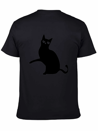 Mens Black T-Shirt with Cat Silhouette Design