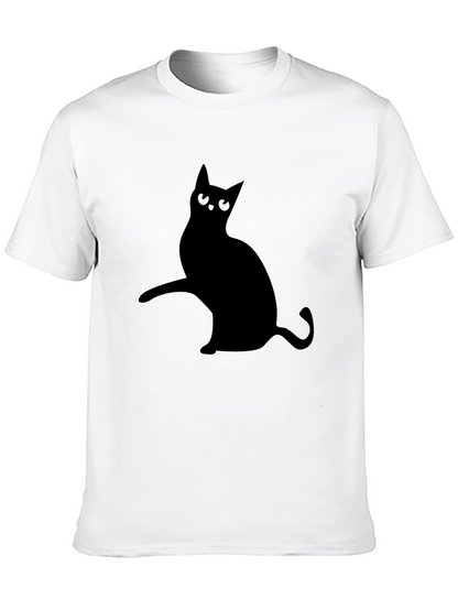 Mens Black T-Shirt with Cat Silhouette Design