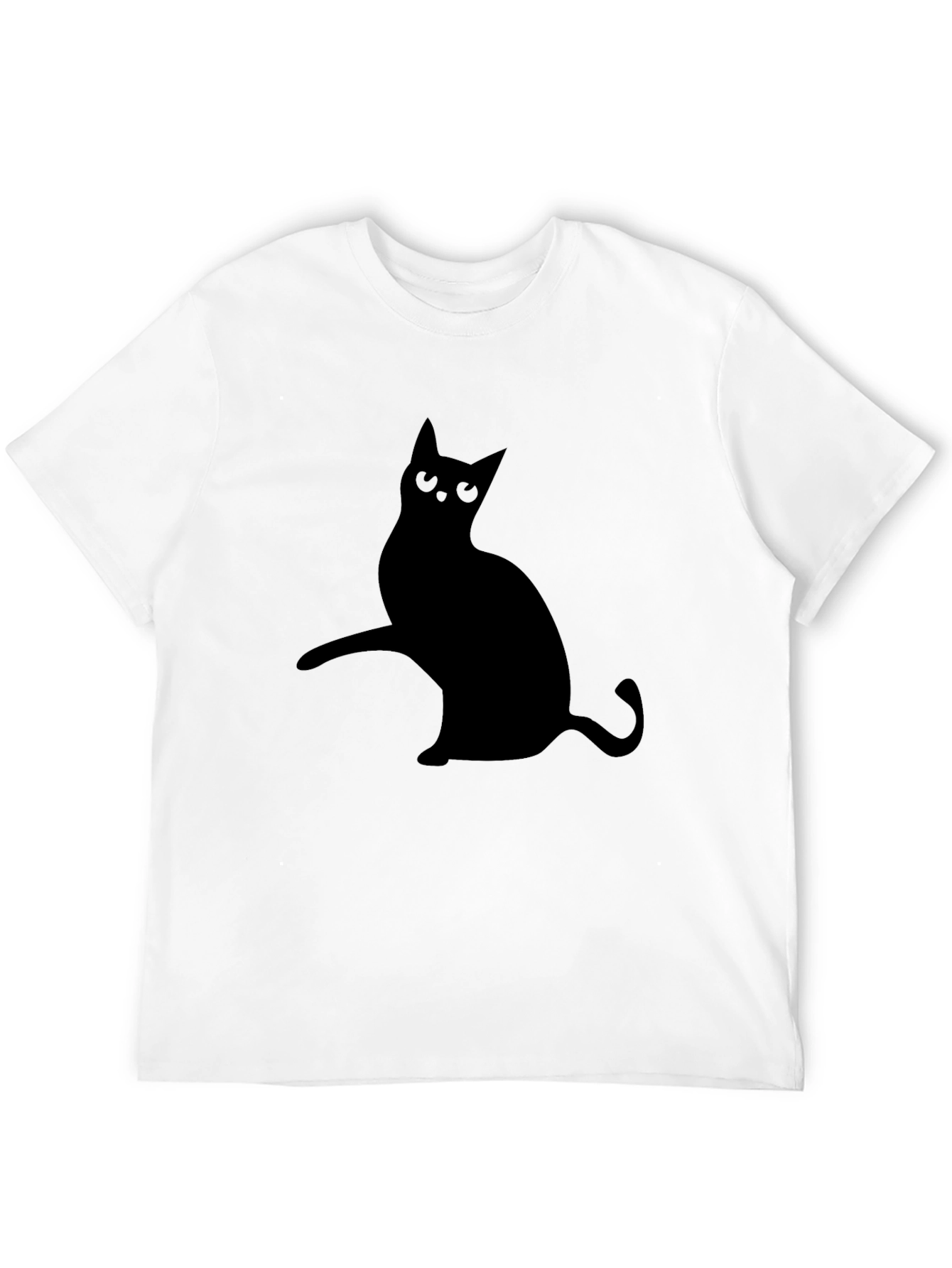 Mens Black T-Shirt with Cat Silhouette Design