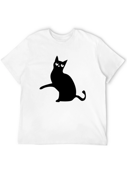 Mens Black T-Shirt with Cat Silhouette Design