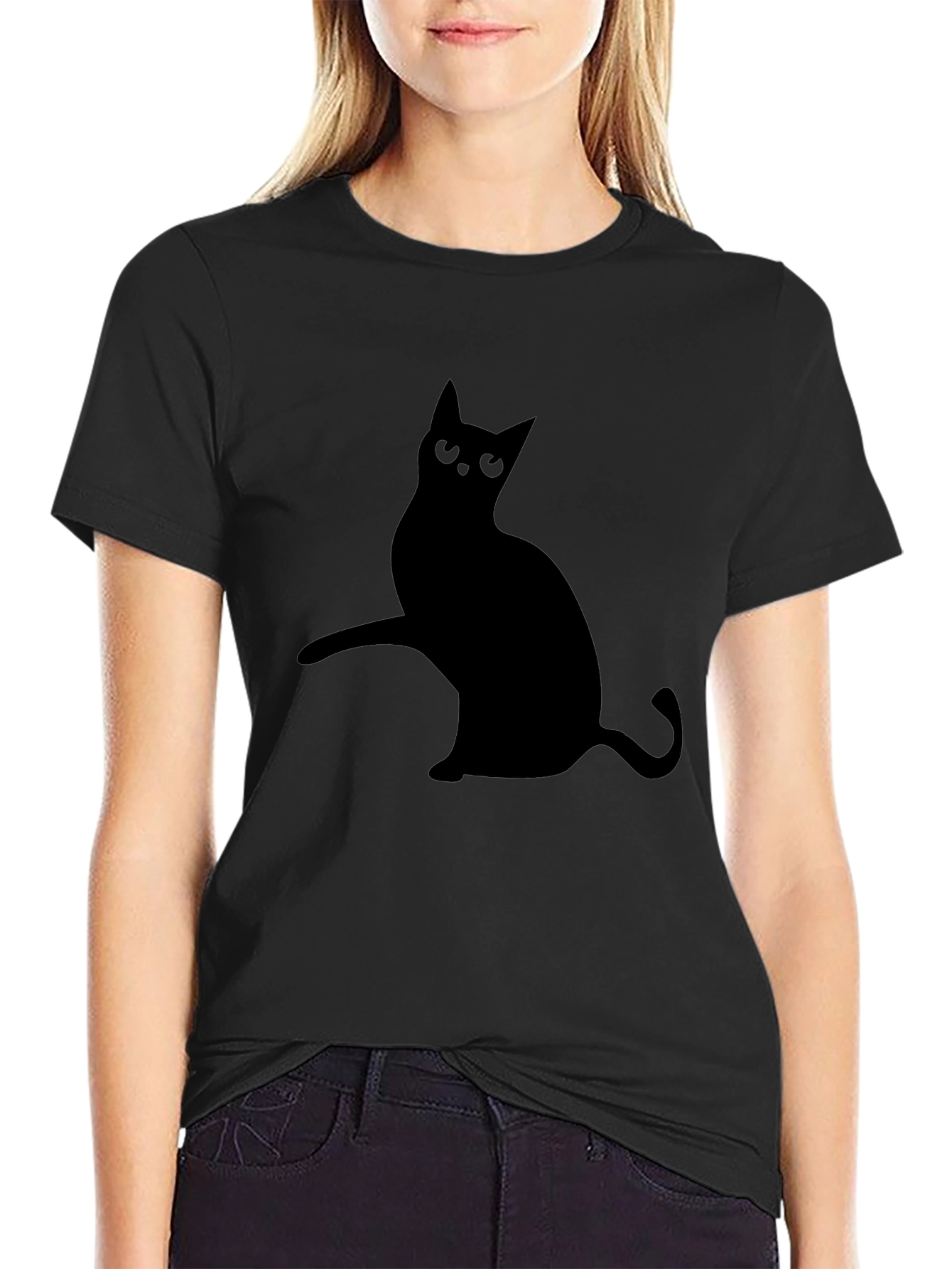 Mens Black T-Shirt with Cat Silhouette Design