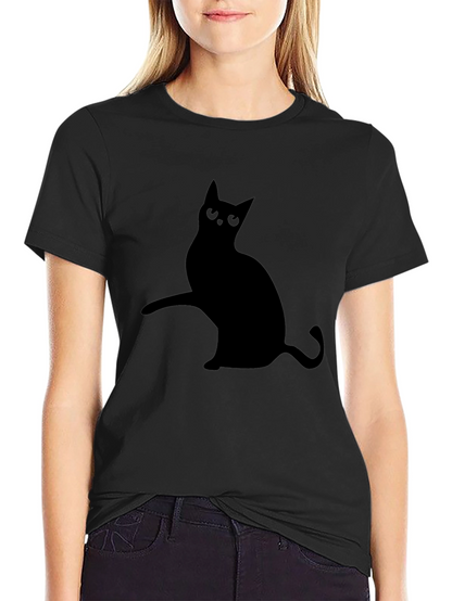 Mens Black T-Shirt with Cat Silhouette Design