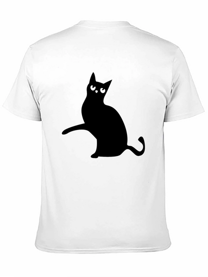 Mens Black T-Shirt with Cat Silhouette Design