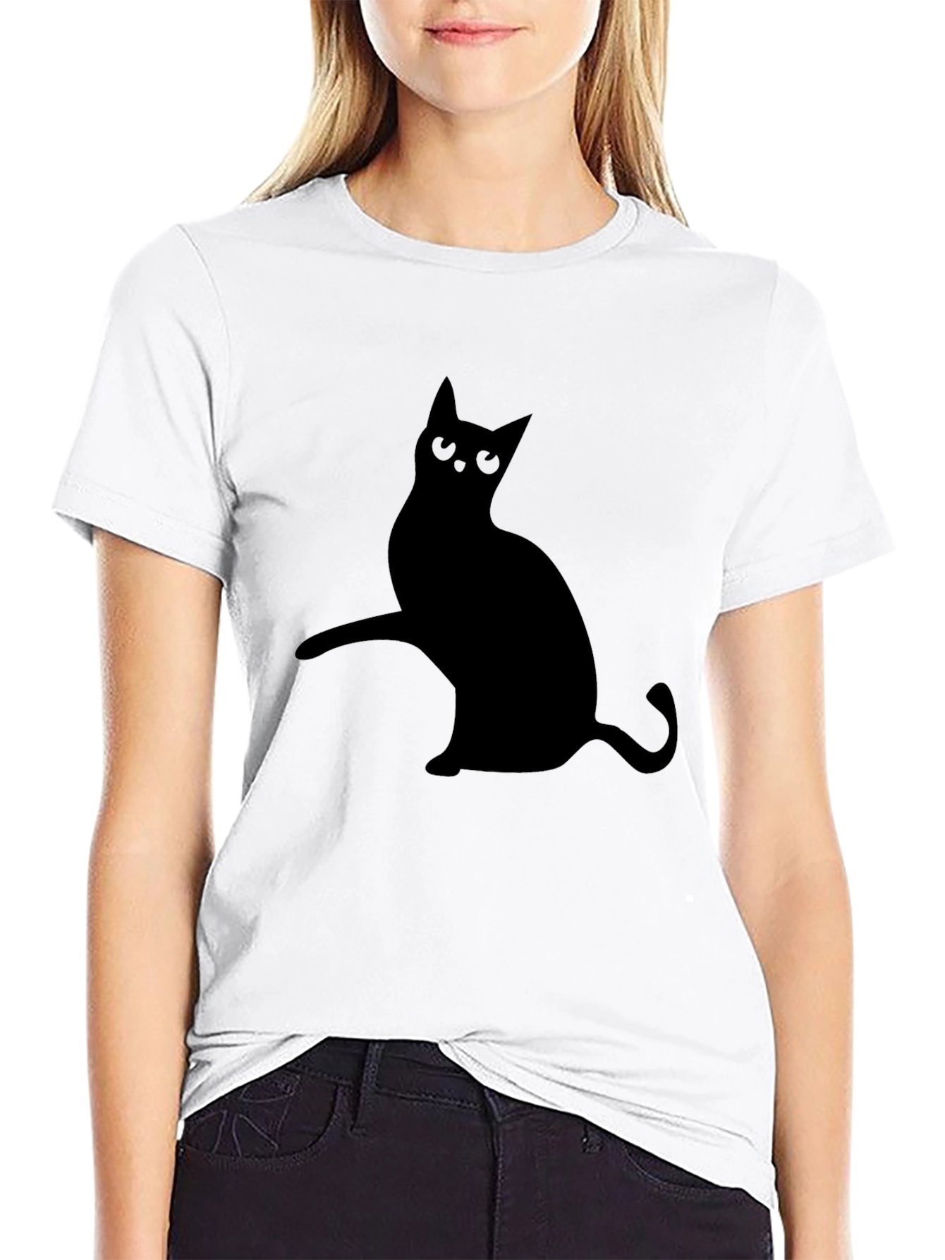 Mens Black T-Shirt with Cat Silhouette Design