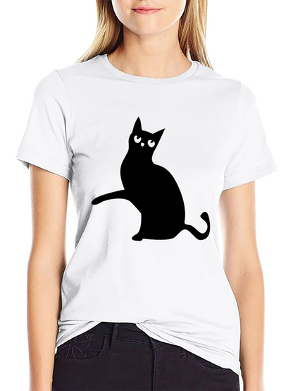 Mens Black T-Shirt with Cat Silhouette Design