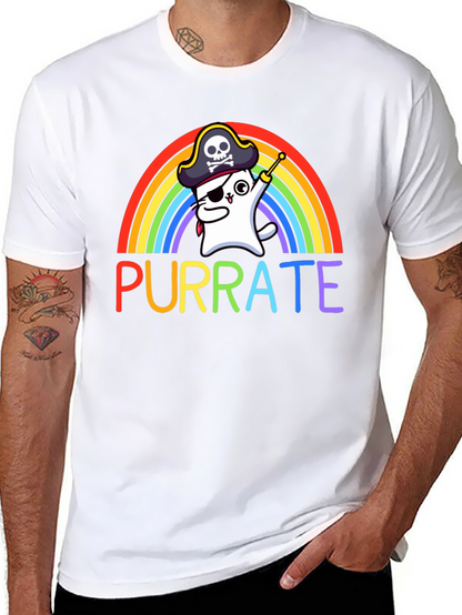Purrate T-Shirt: Rainbow Cat Pirate Tee
