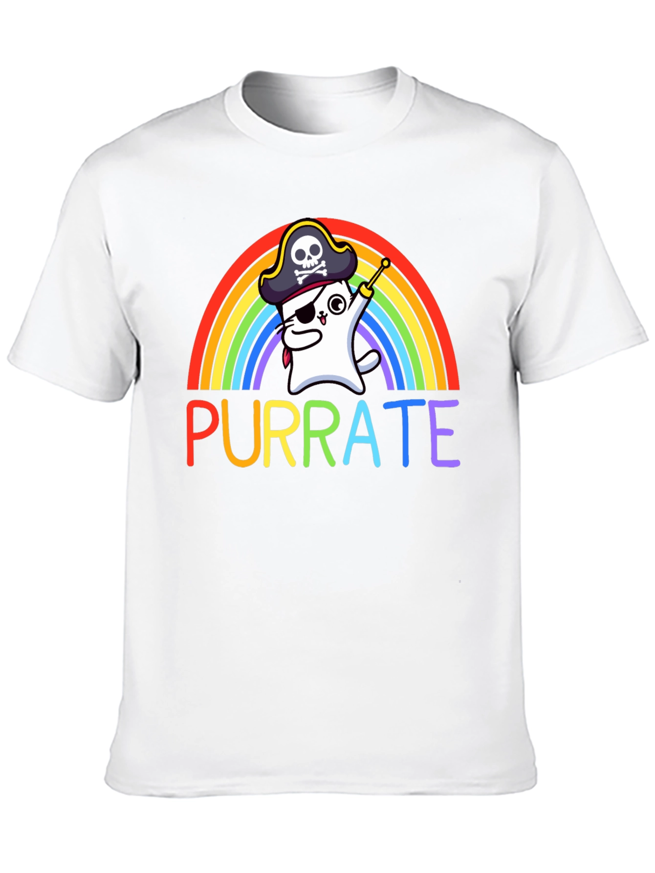 Purrate T-Shirt: Rainbow Cat Pirate Tee