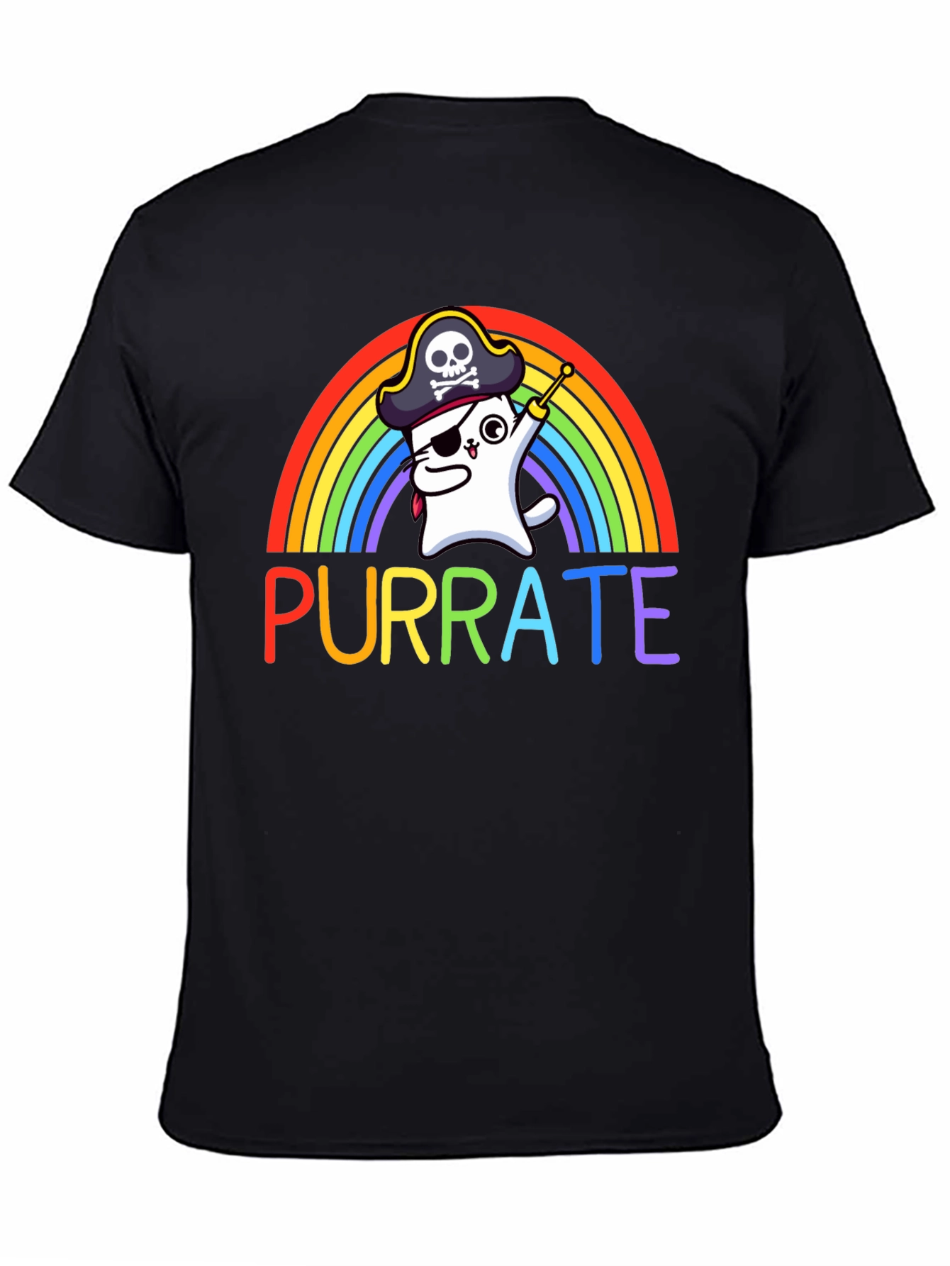 Purrate T-Shirt: Rainbow Cat Pirate Tee