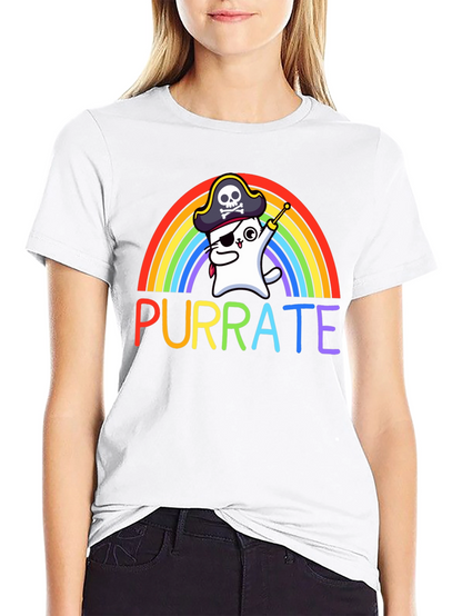 Purrate T-Shirt: Rainbow Cat Pirate Tee