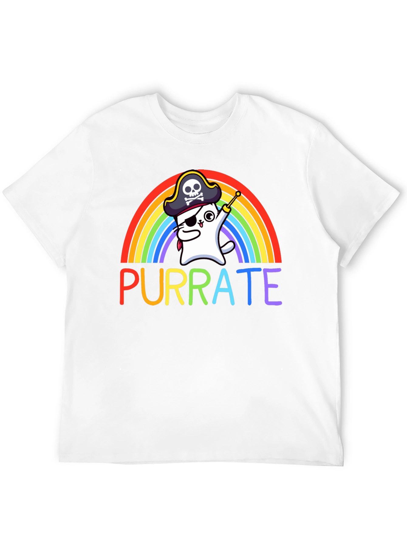 Purrate T-Shirt: Rainbow Cat Pirate Tee