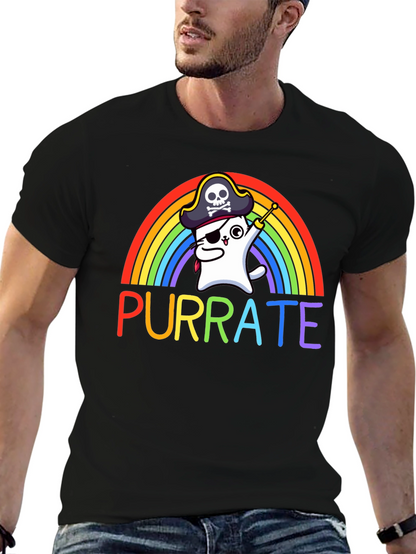 Purrate T-Shirt: Rainbow Cat Pirate Tee
