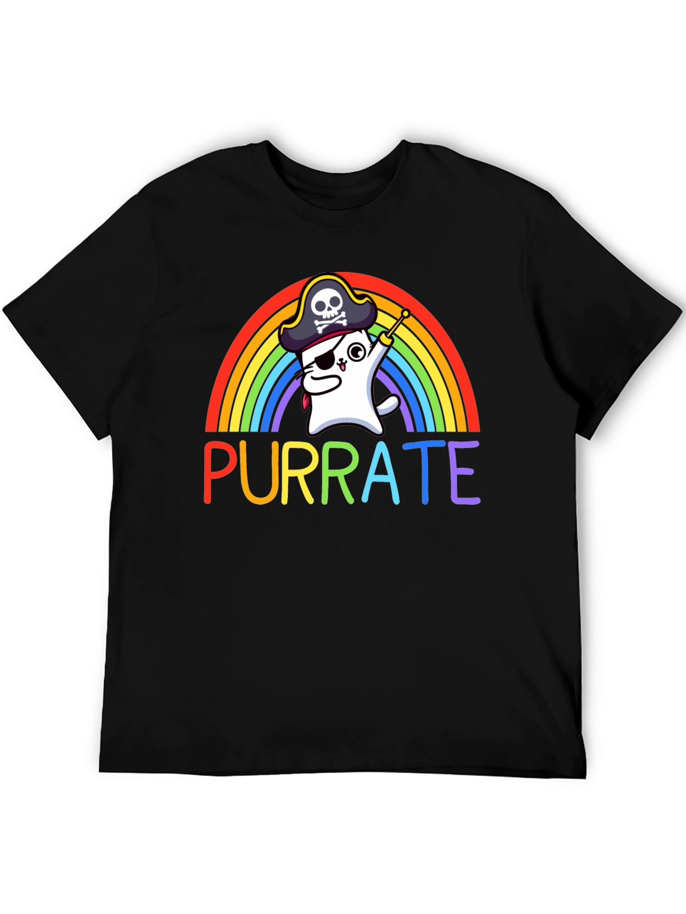 Purrate T-Shirt: Rainbow Cat Pirate Tee