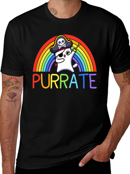 Purrate T-Shirt: Rainbow Cat Pirate Tee