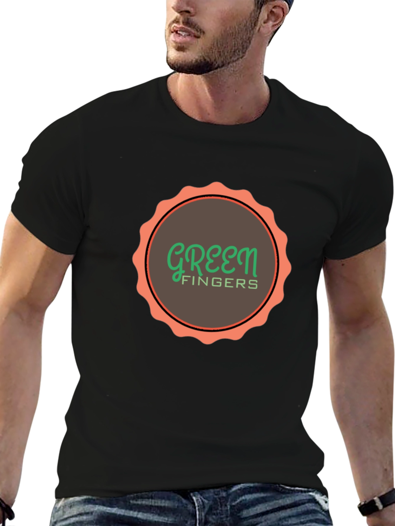 Green Fingers Graphic Print Black T-Shirt