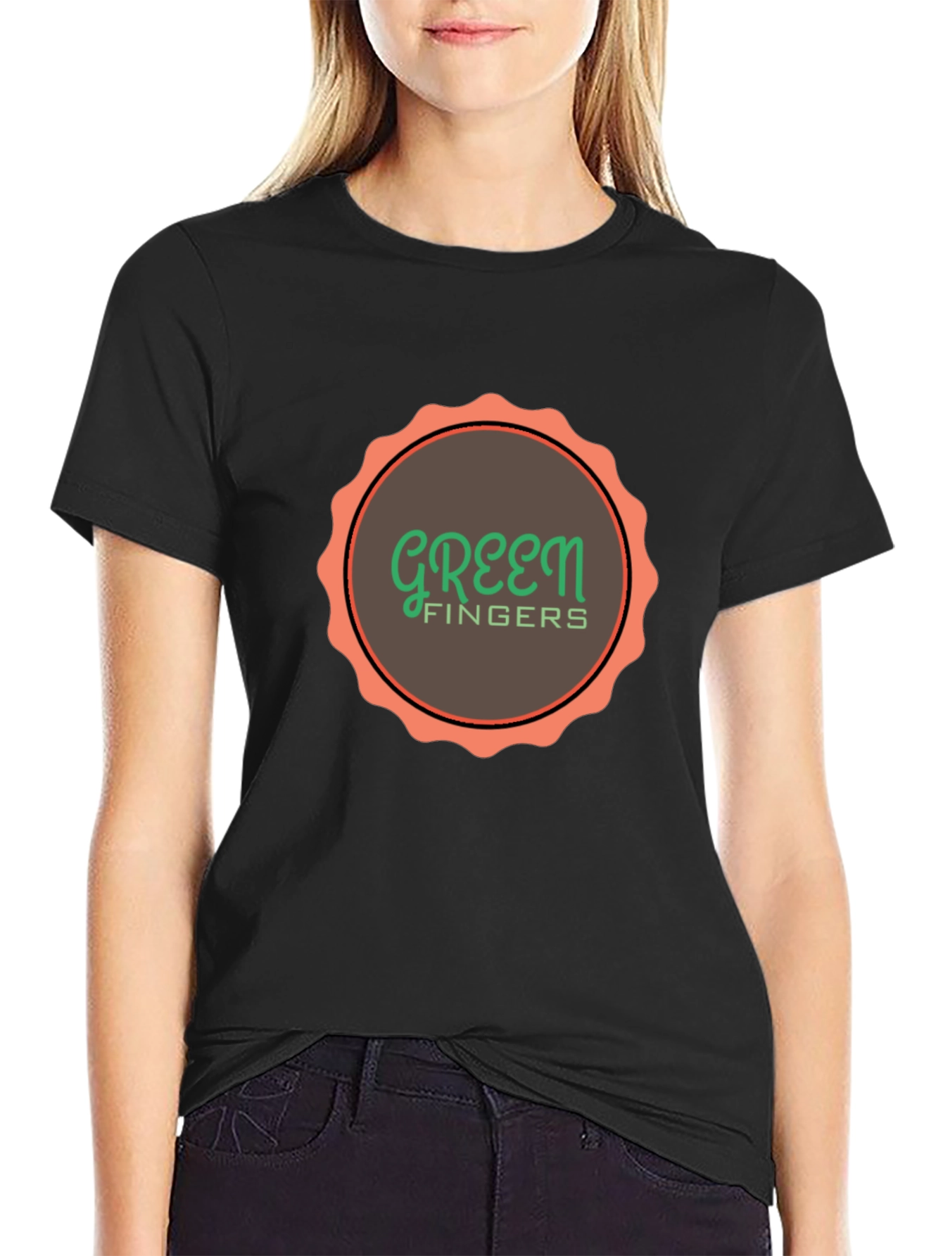 Green Fingers Graphic Print Black T-Shirt