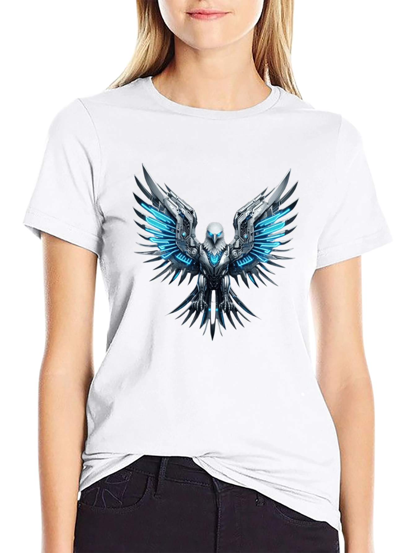 Cyber Eagle T-Shirt - Futuristic Bird of Prey Design