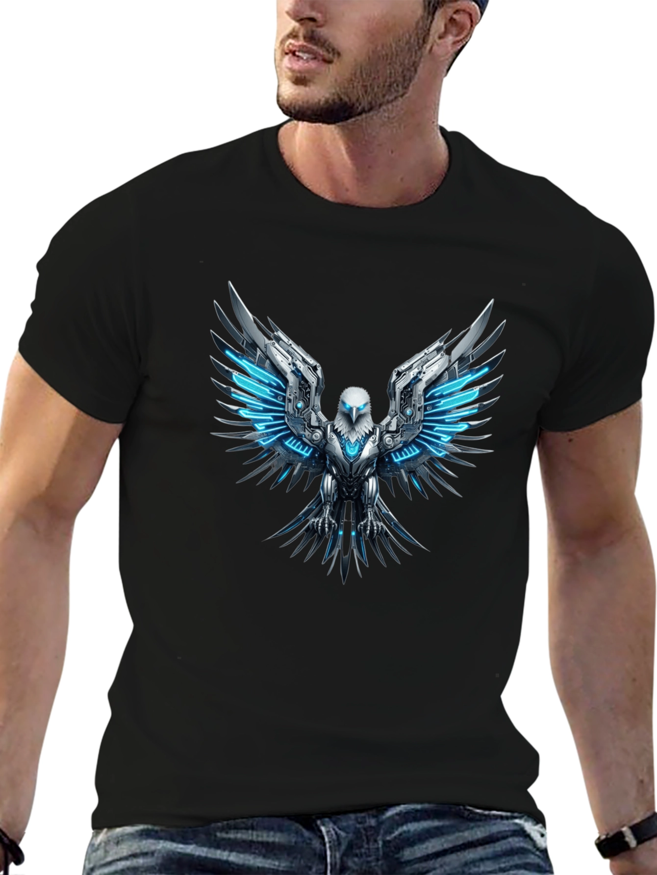 Cyber Eagle T-Shirt - Futuristic Bird of Prey Design
