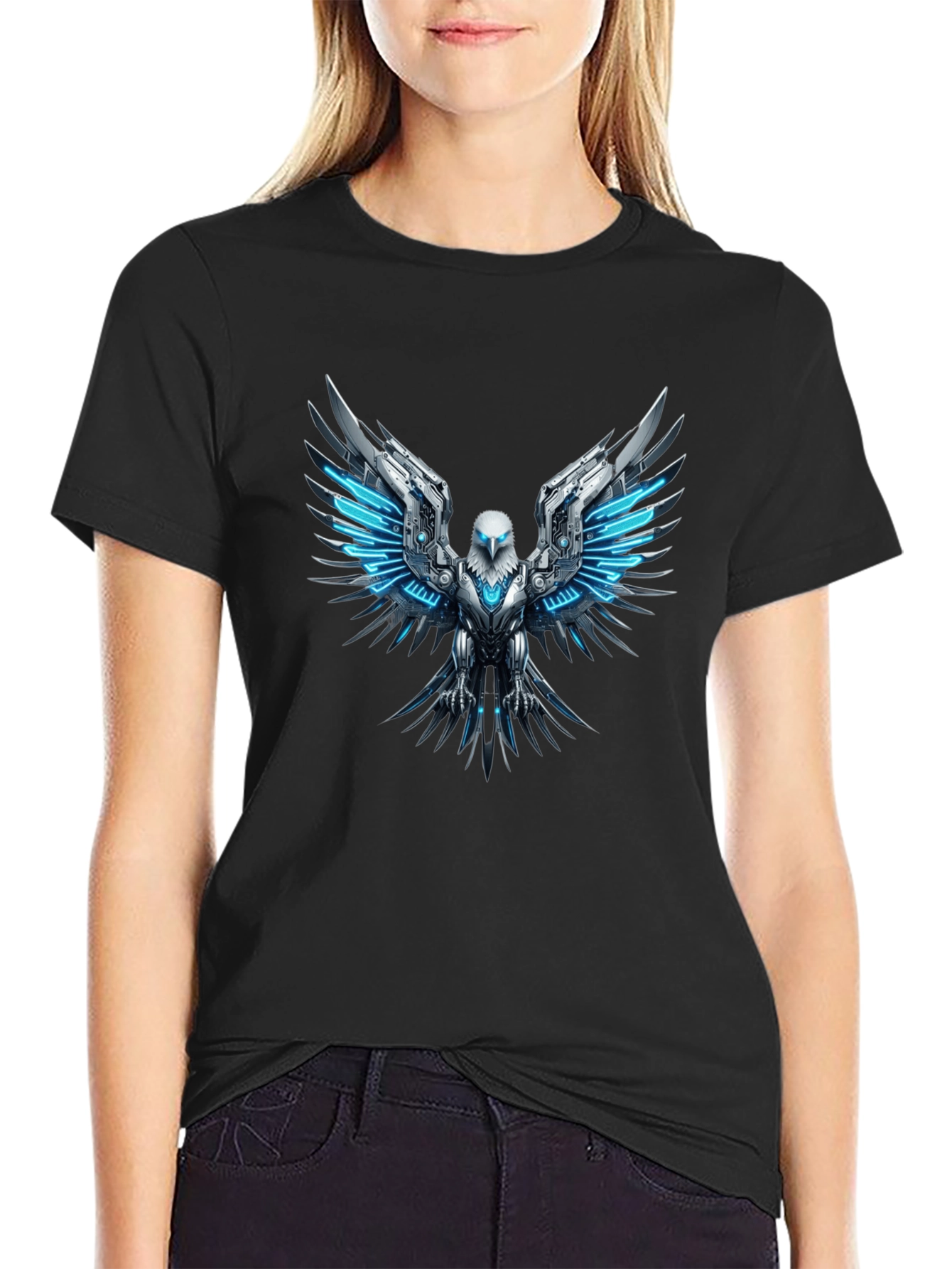 Cyber Eagle T-Shirt - Futuristic Bird of Prey Design
