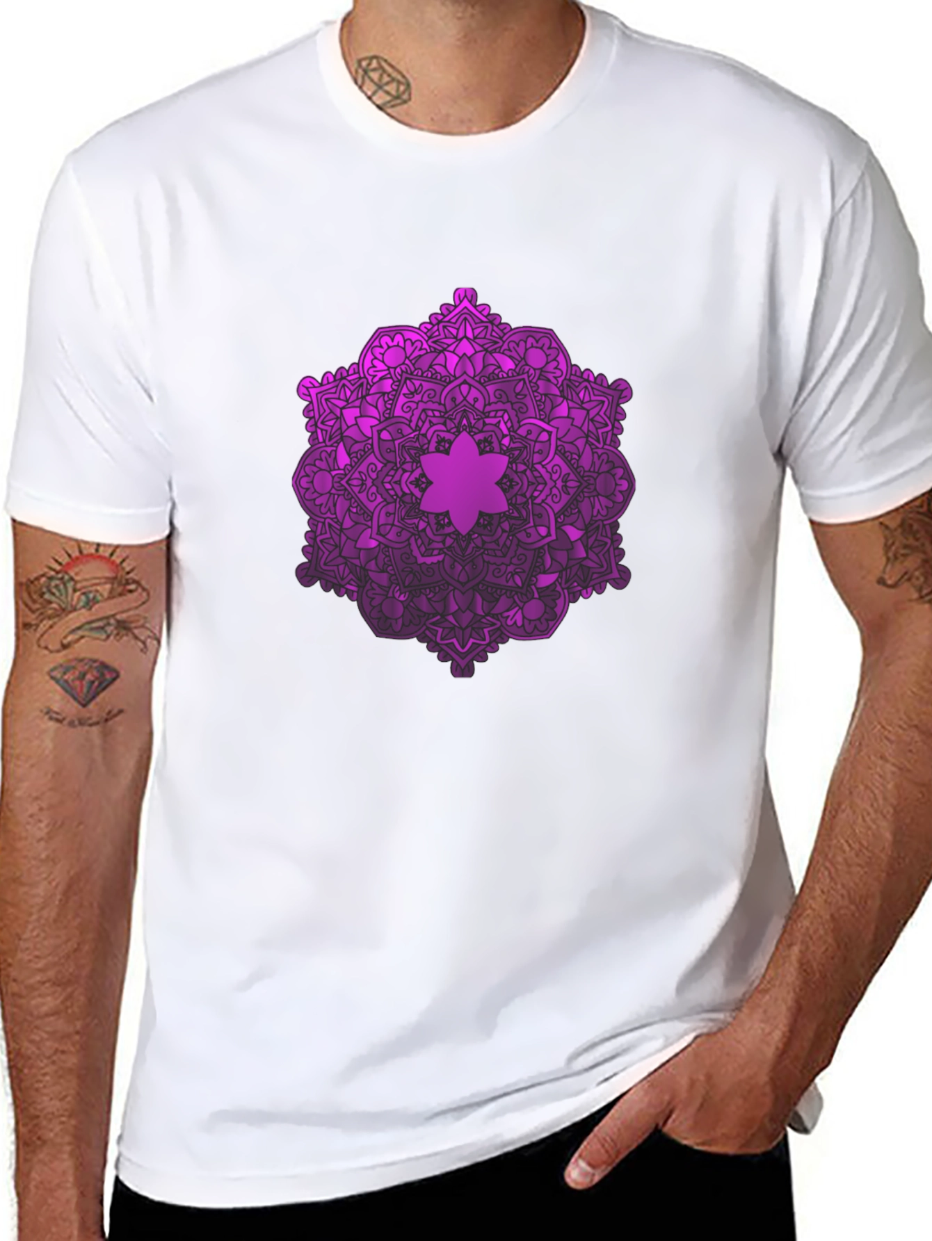 Purple Mandala Graphic Black T-Shirt