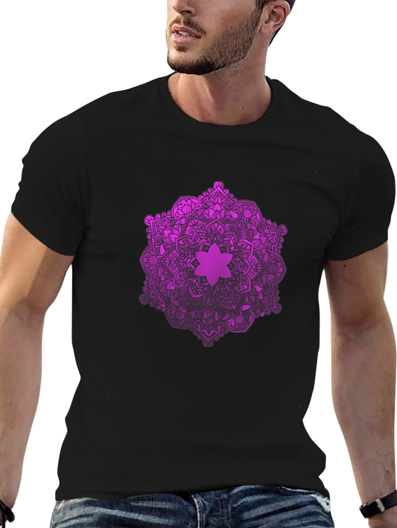 Purple Mandala Graphic Black T-Shirt