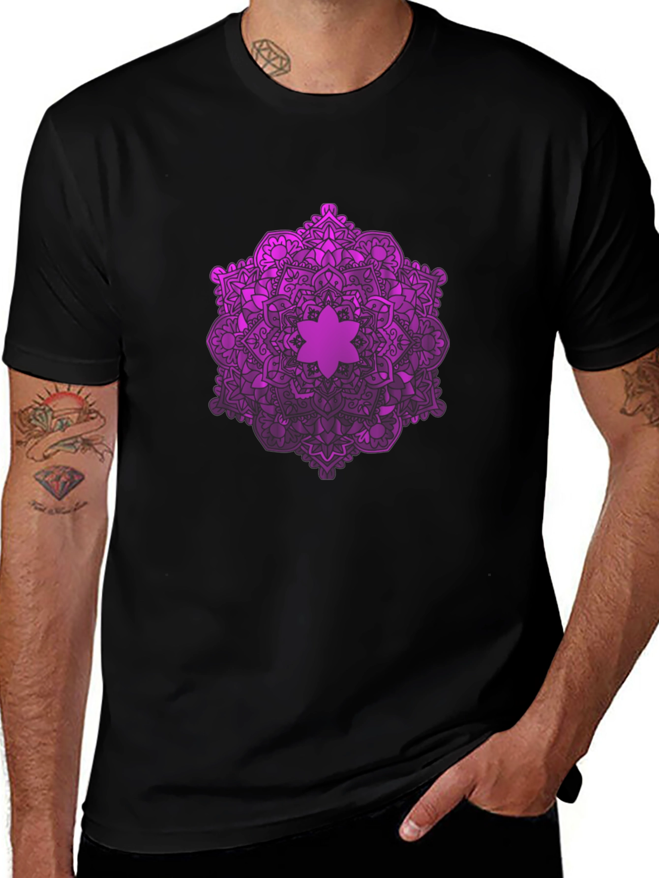 Purple Mandala Graphic Black T-Shirt
