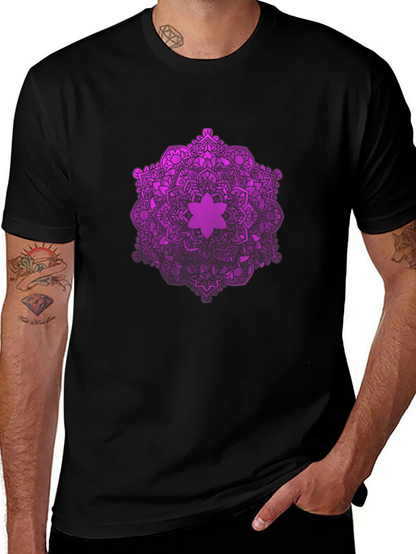 Purple Mandala Graphic Black T-Shirt