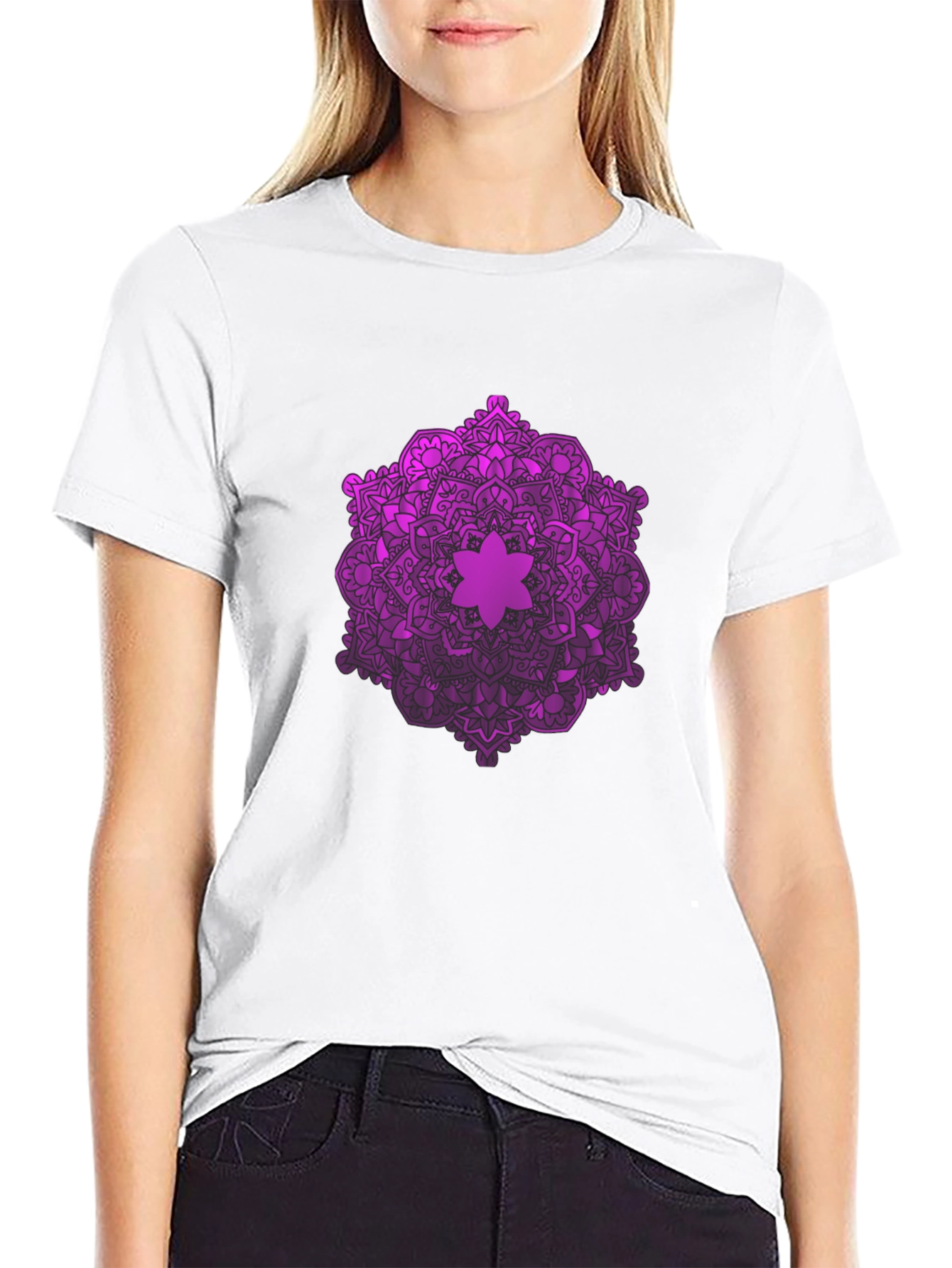 Purple Mandala Graphic Black T-Shirt