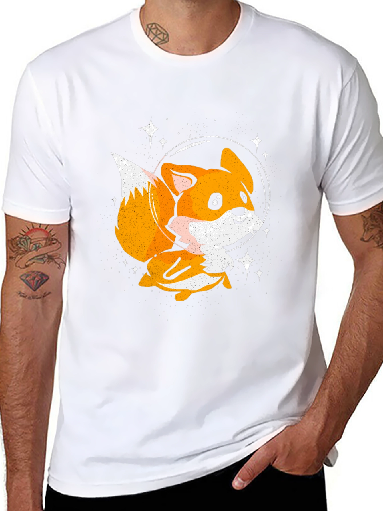 Cute Space Fox T-Shirt - Black Graphic Tee
