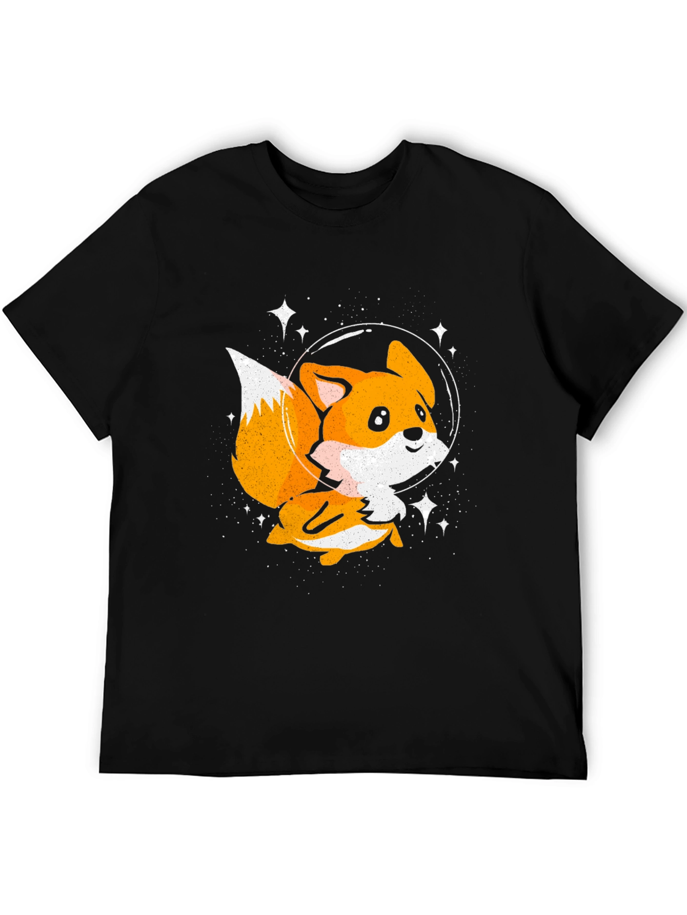 Cute Space Fox T-Shirt - Black Graphic Tee