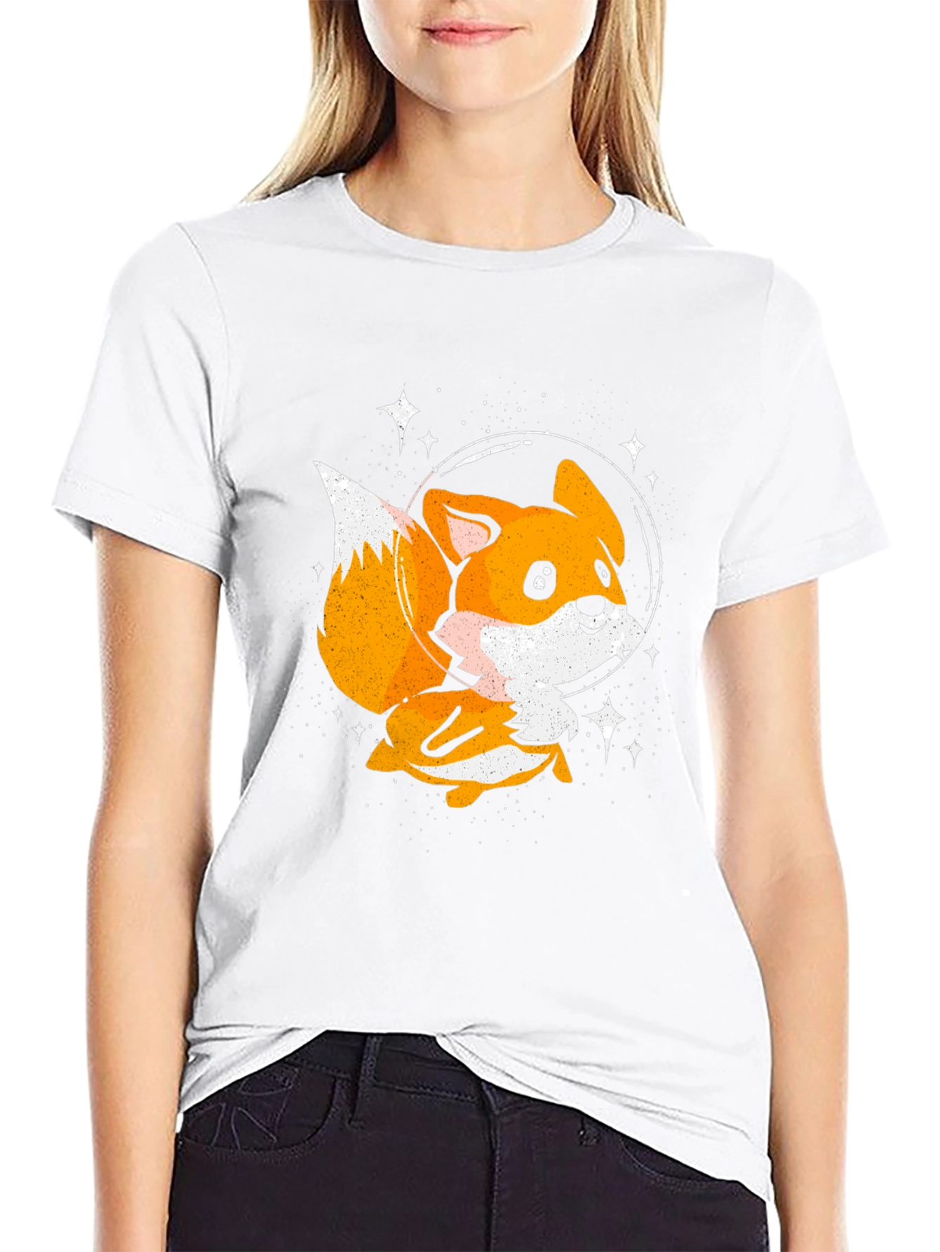 Cute Space Fox T-Shirt - Black Graphic Tee