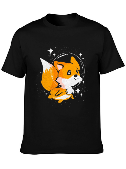 Cute Space Fox T-Shirt - Black Graphic Tee