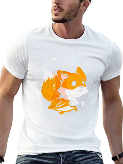 Cute Space Fox T-Shirt - Black Graphic Tee