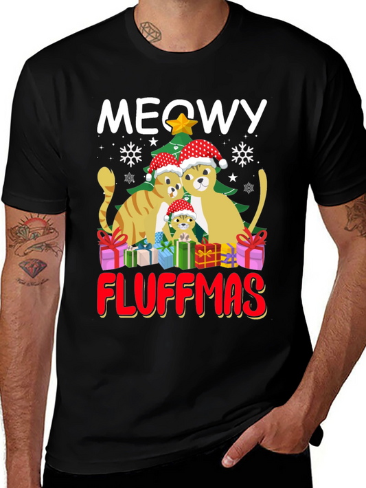 Meowy Fluffmas Cat Christmas Graphic Tee