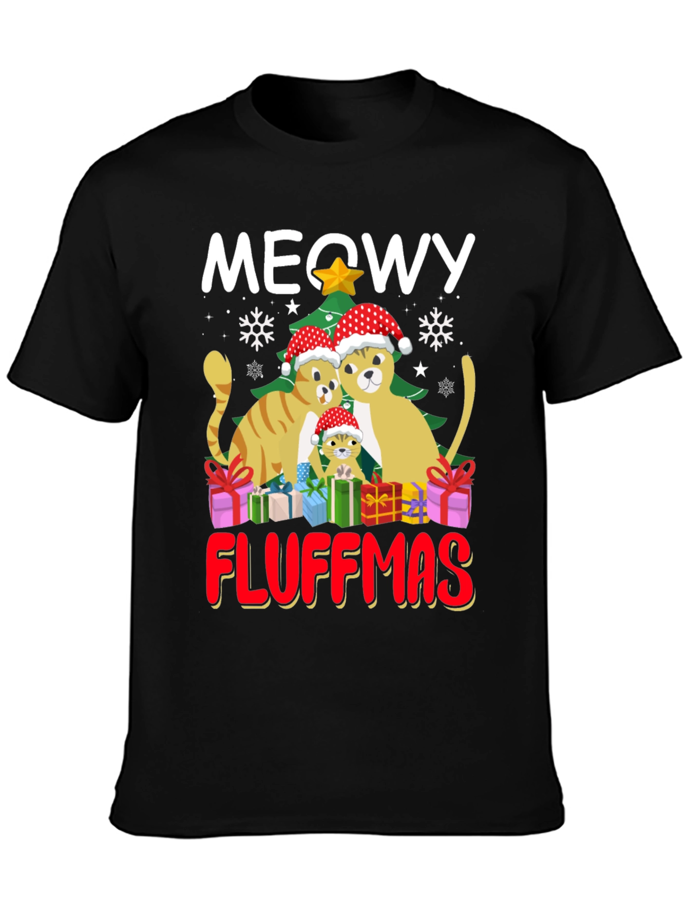 Meowy Fluffmas Cat Christmas Graphic Tee