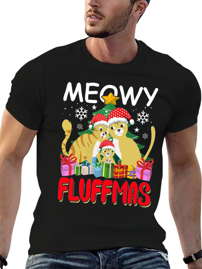 Meowy Fluffmas Cat Christmas Graphic Tee