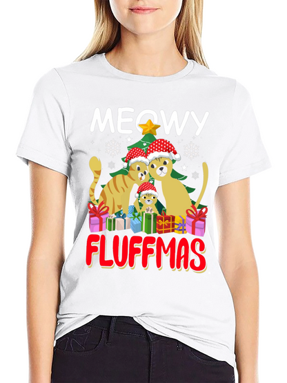 Meowy Fluffmas Cat Christmas Graphic Tee