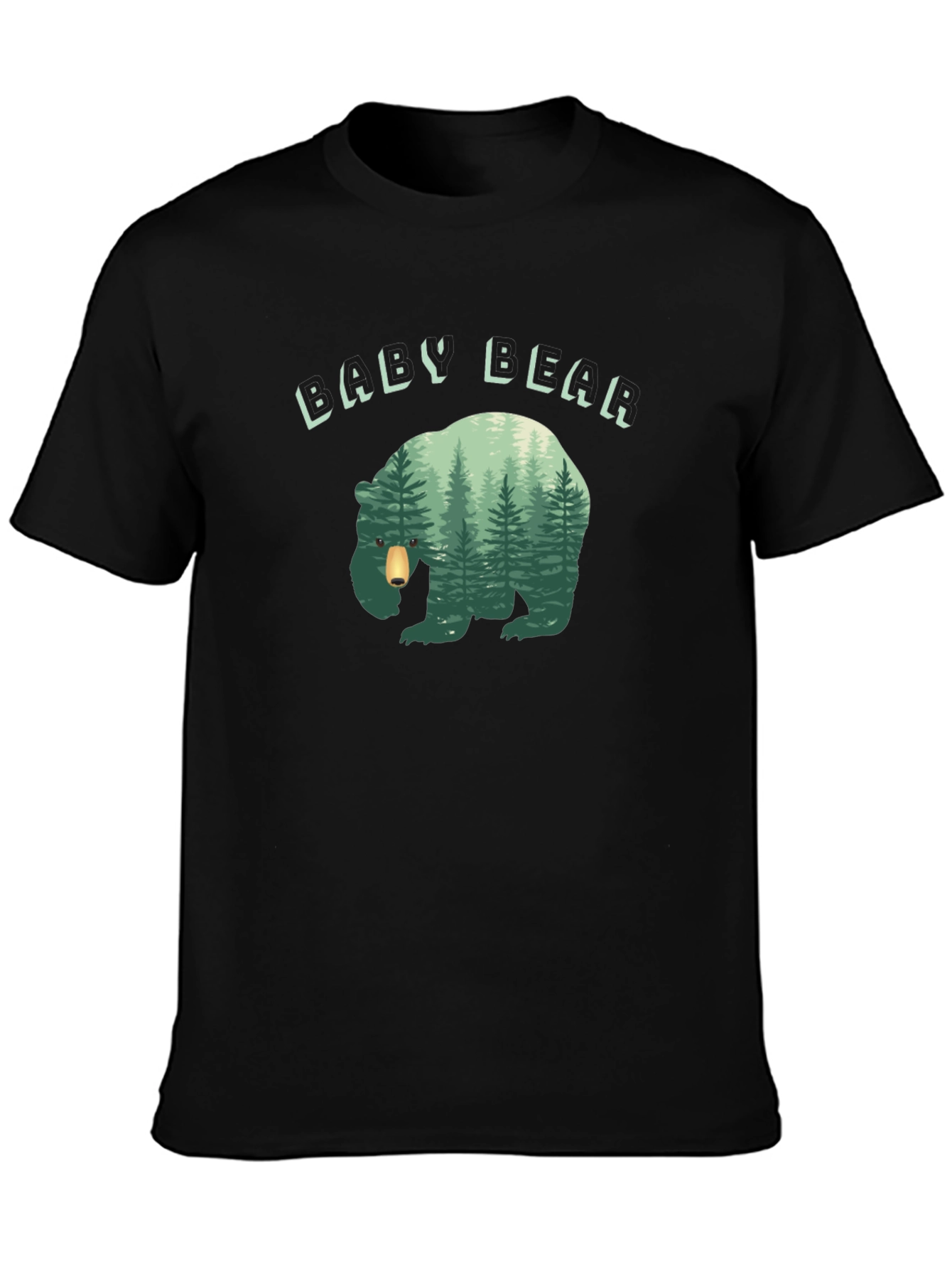 Baby Bear Forest Graphic Black T-Shirt