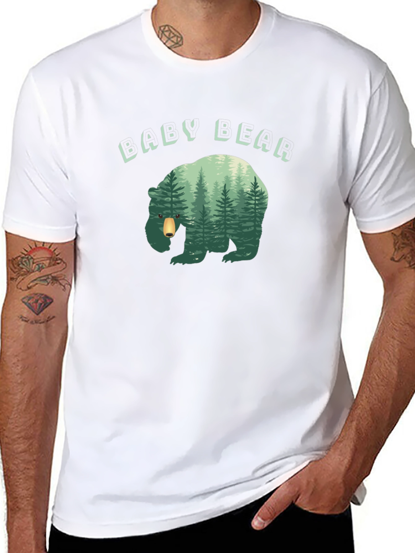 Baby Bear Forest Graphic Black T-Shirt