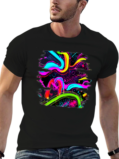 Neon Swirl Graphic Black T-Shirt