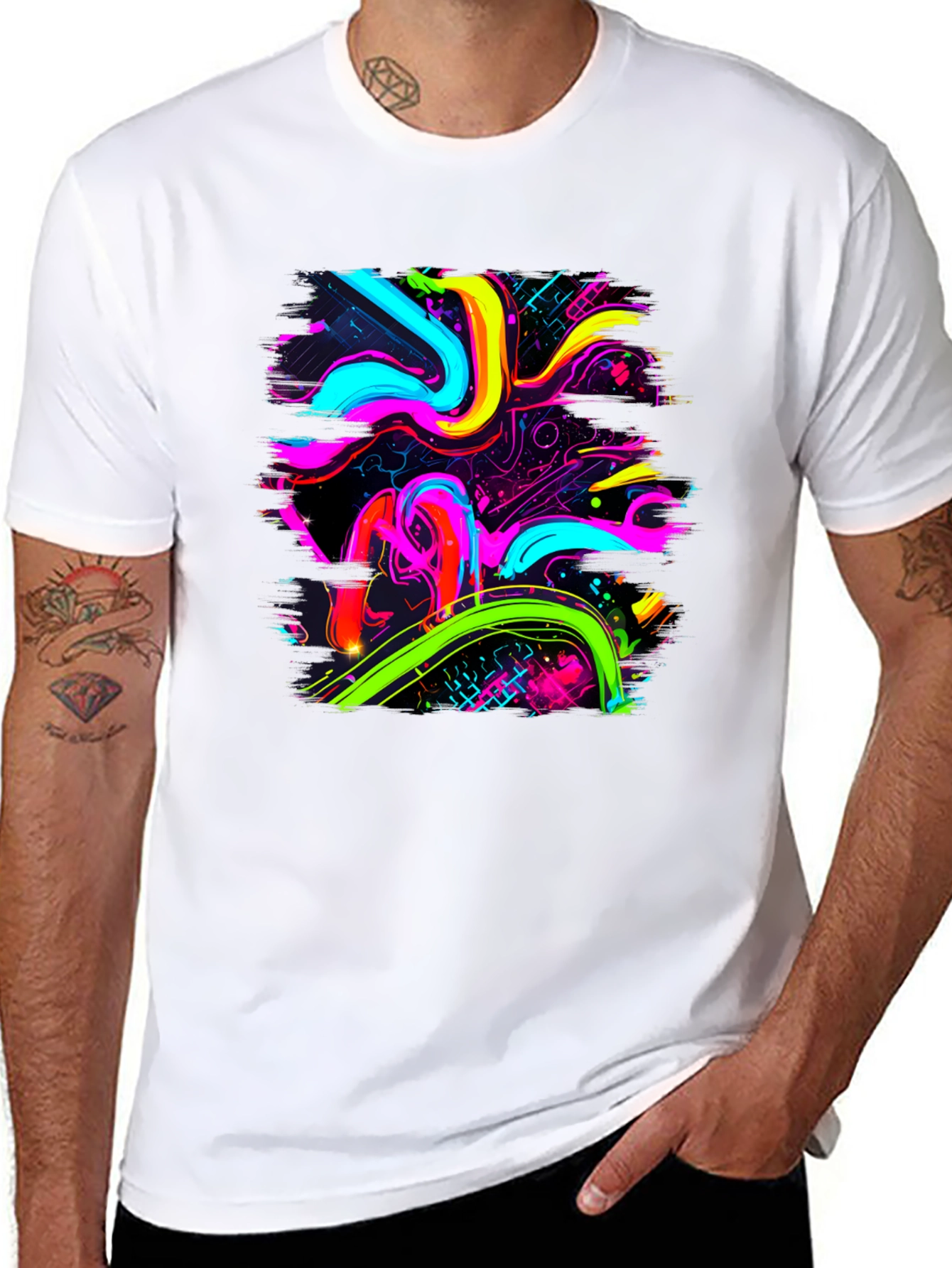 Neon Swirl Graphic Black T-Shirt