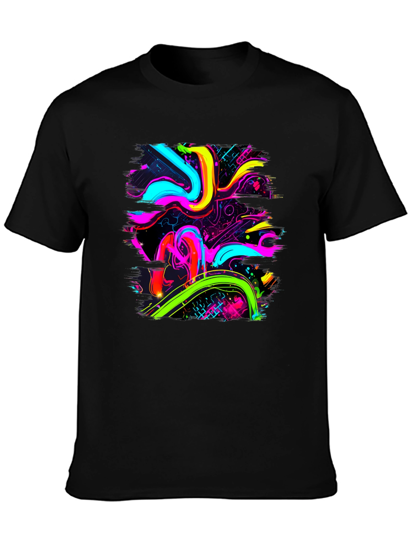 Neon Swirl Graphic Black T-Shirt
