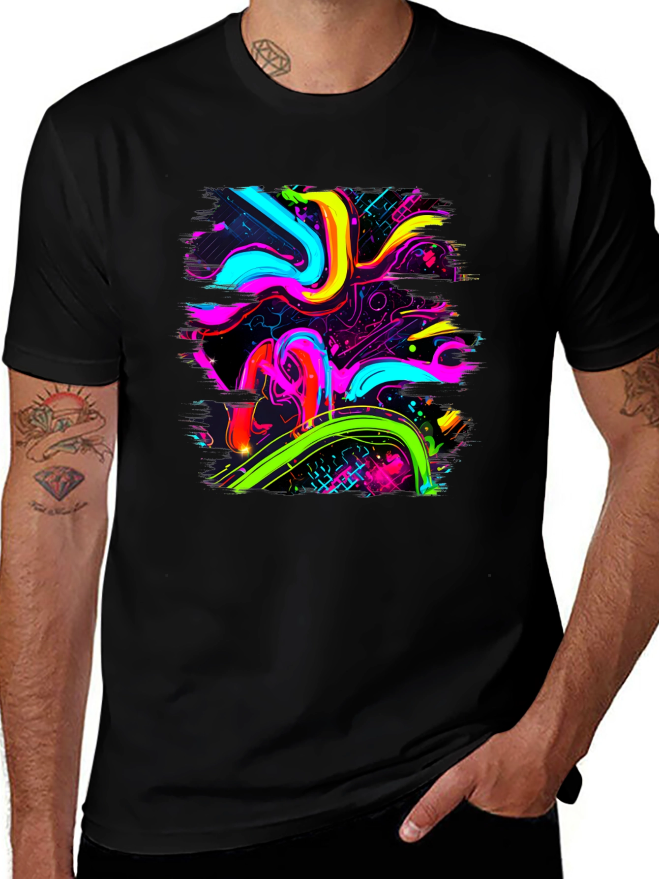 Neon Swirl Graphic Black T-Shirt